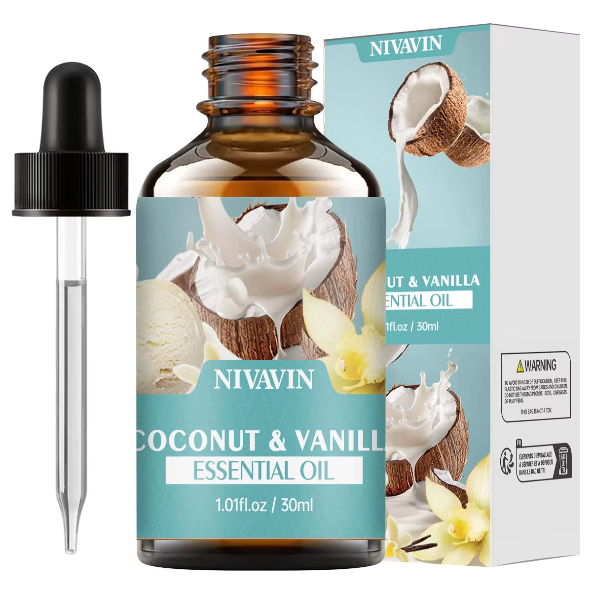 30Ml/60Ml/100Ml Coconut and Vanilla Essential Oil Body Massage Skin Care Hydrating Moisturizing and Air Freshening