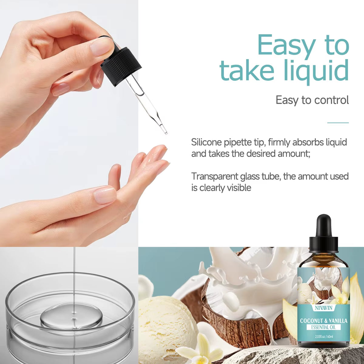 30Ml/60Ml/100Ml Coconut and Vanilla Essential Oil Body Massage Skin Care Hydrating Moisturizing and Air Freshening
